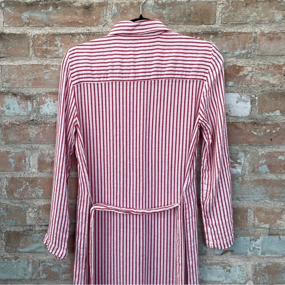 Zara Shirt Dress Red White Striped Linen Blend Midi Button Front Shirtdress - Picture 11 of 14